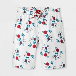 Junk Food X Disney Boys Swim Trunks S Mickey Mouse Elastic Waistband Ivory Red